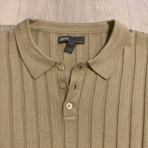 ASOS‎ Design Men's Muscle Fit Knit Polo Ribbed Short Sleeve tan size XL fitted